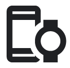 A dark grey outline icon showing a smartphone on the left and a smartwatch overlapping its right side