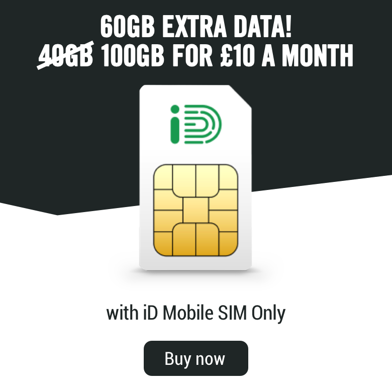 60GB Extra Data! for 100GB for £10 a month with iD mobile SIM only