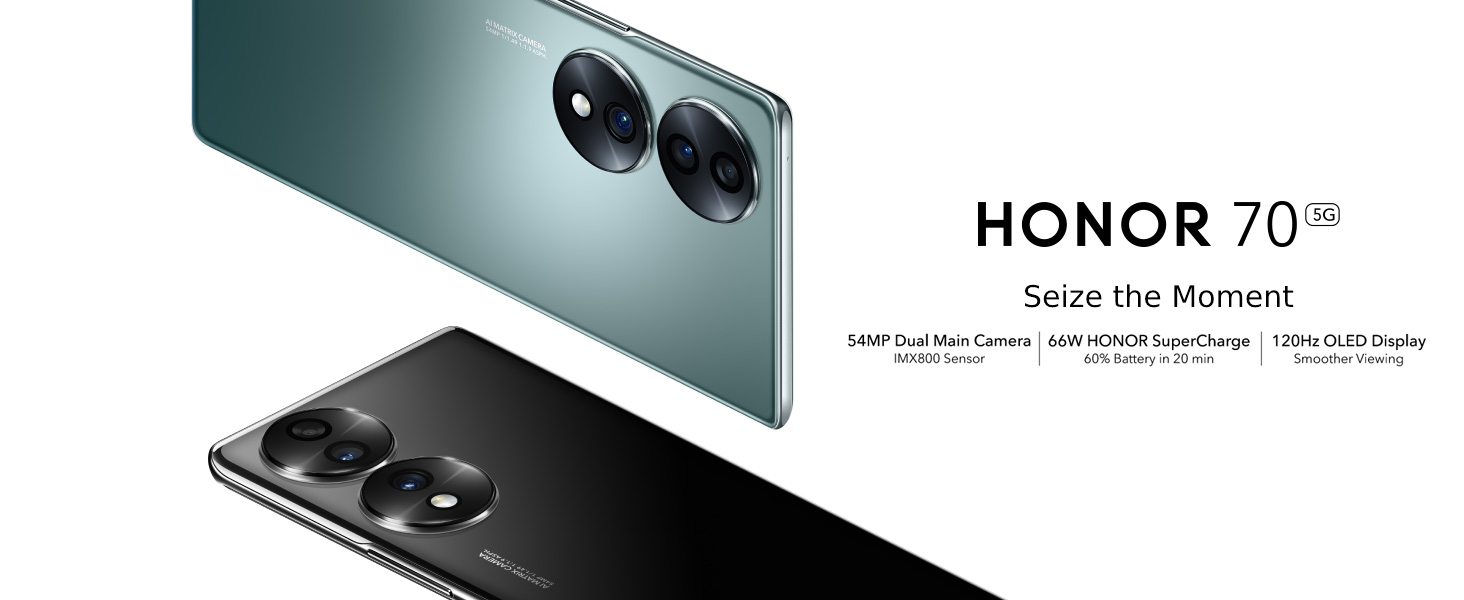 Honor 70 5G - Seize the Moment | 54MP Dual Main Camera | 66W HONOR SuperCharge | 120Hz OLED Display