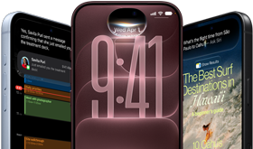 3 iPhone 18 Pro devices in Glacier, Burgundy and Black, front exterior, screens show Siri AI integration in Lock Screen, Message Summary and Ask Siri