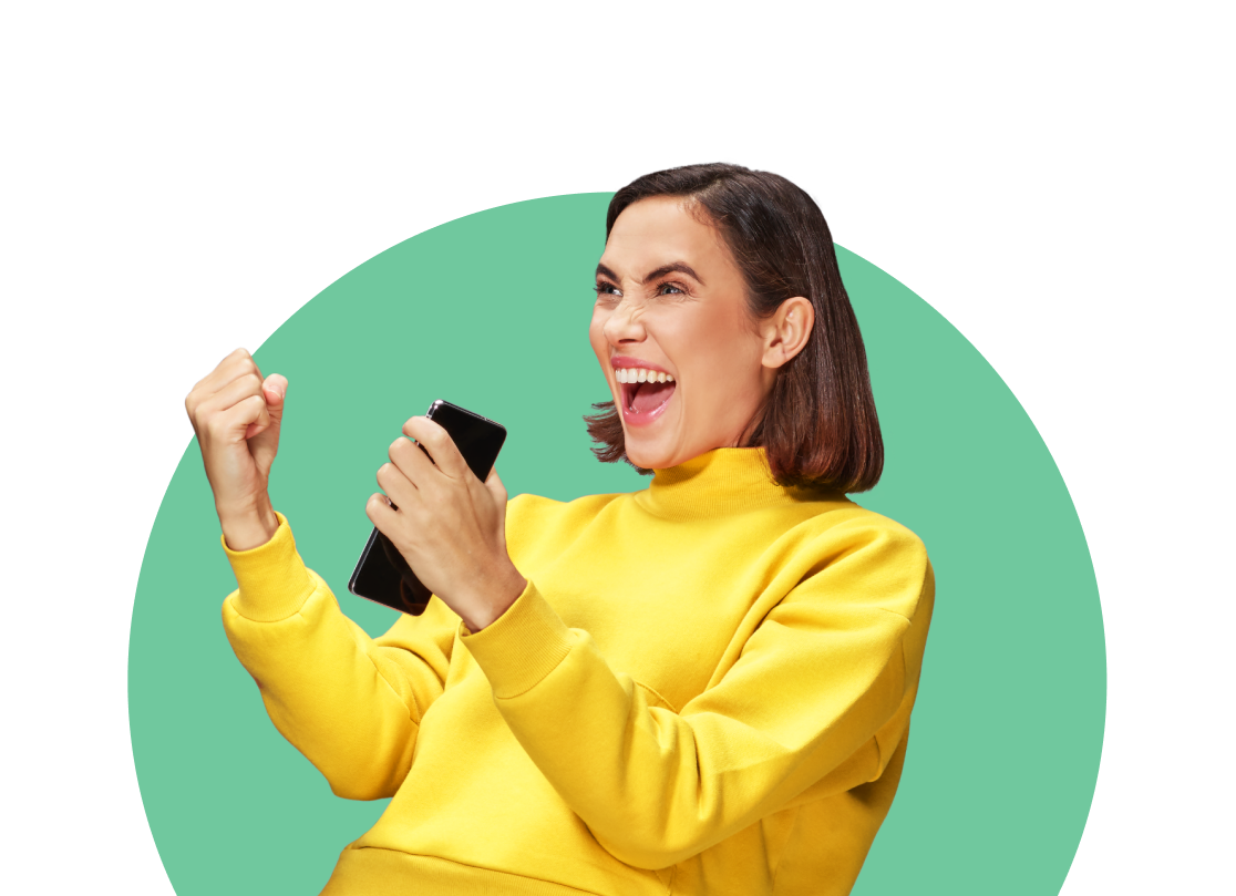 Happy lady holding a handset