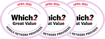 Which? Great Value Mobile Network Provider April 2023, 2024, and 2025