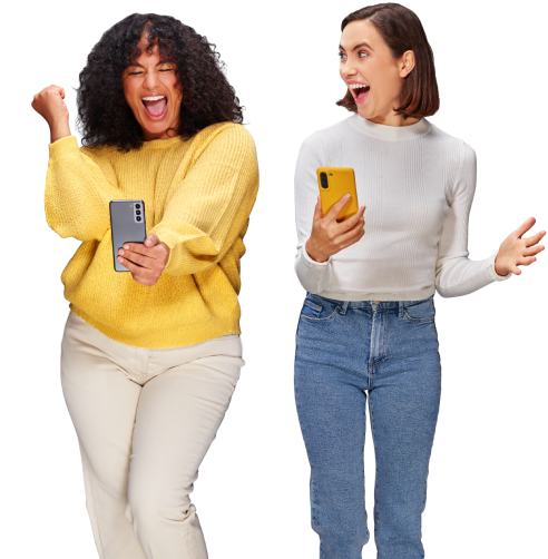 Get Rewarded - Happy ladies holding a phone