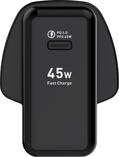 45W Mains Charger Black (Side)