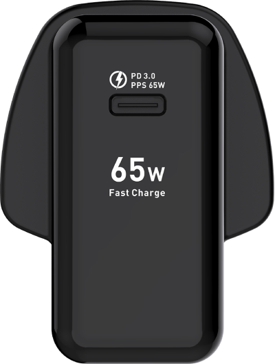 65W Mains Charger Black (Side)