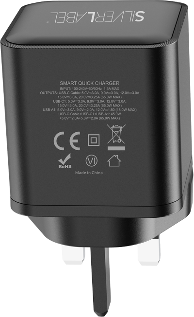65w Dual Charger with integrated USB-C Cable (Back)