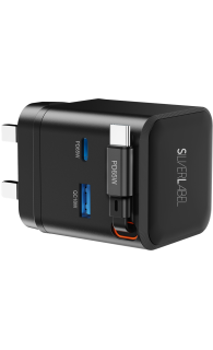 SilverLabel 65w Dual Charger with integrated USB-C Cable