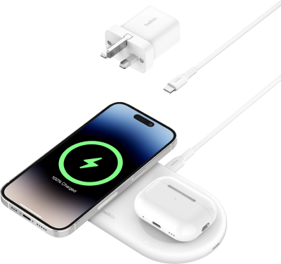 15w 2-in-1 Magnetic Charging Pad - White (Front)