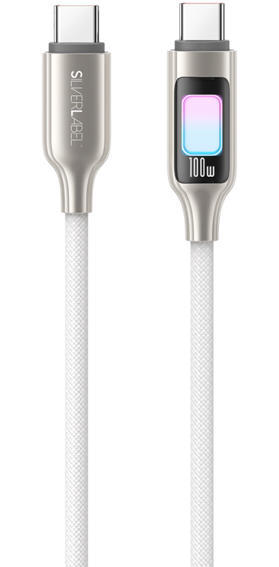 1m USB-C Cable 100w LED White (Front)