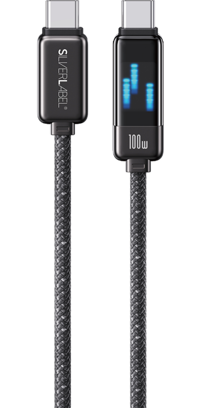 1m USB-C Cable 100w Pixel Black (Front)