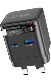 SilverLabel 65w Dual Charger with integrated USB-C Cable