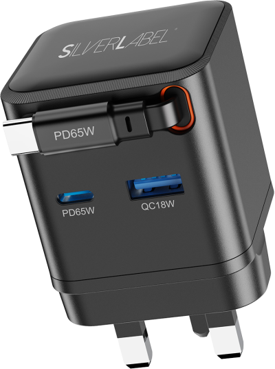65w Dual Charger with integrated USB-C Cable (Front)