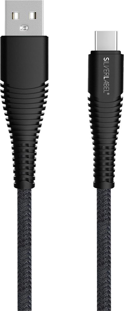 Braided 2m USB-A to USB-C Cable Black (Front)