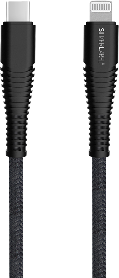 Braided 2m USB-C to Lighting Cable Black (Front)