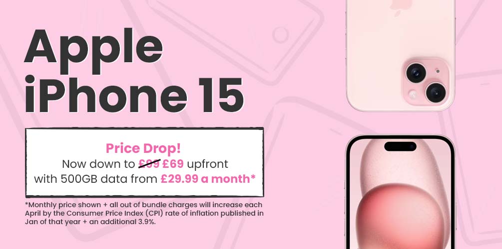 Apple iPhone 15 from just £32 a month with 150GB of data