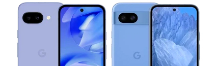 Image of a Google Pixel 9a and Google Pixel 8a