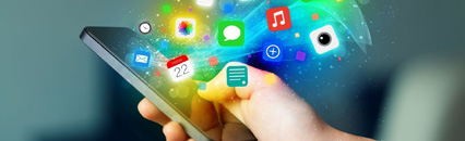 An illustration of a phone with apps