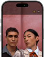 iPhone 17 Pro front screen showing Centre Stage for photos feature and how to take a selfie of a group of people, with their faces highlighted