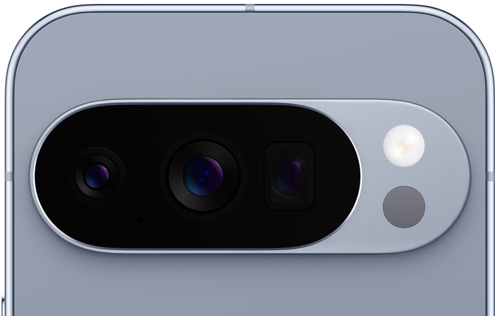 A close-up view of the back of a Moonstone coloured Google Pixel, focusing on its camera array