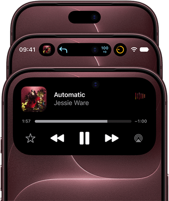 3 iPhone 18 Pro devices in Burgundy fanned out to show Dynamic Island in different modes: off, minimised, maximised